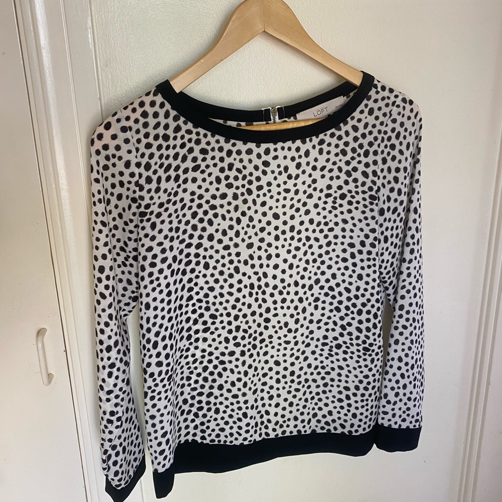Loft Black and White Animal Print Blouse